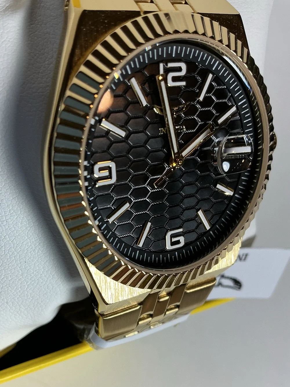 Invicta Gold Tone Watch with Black Textured Dial